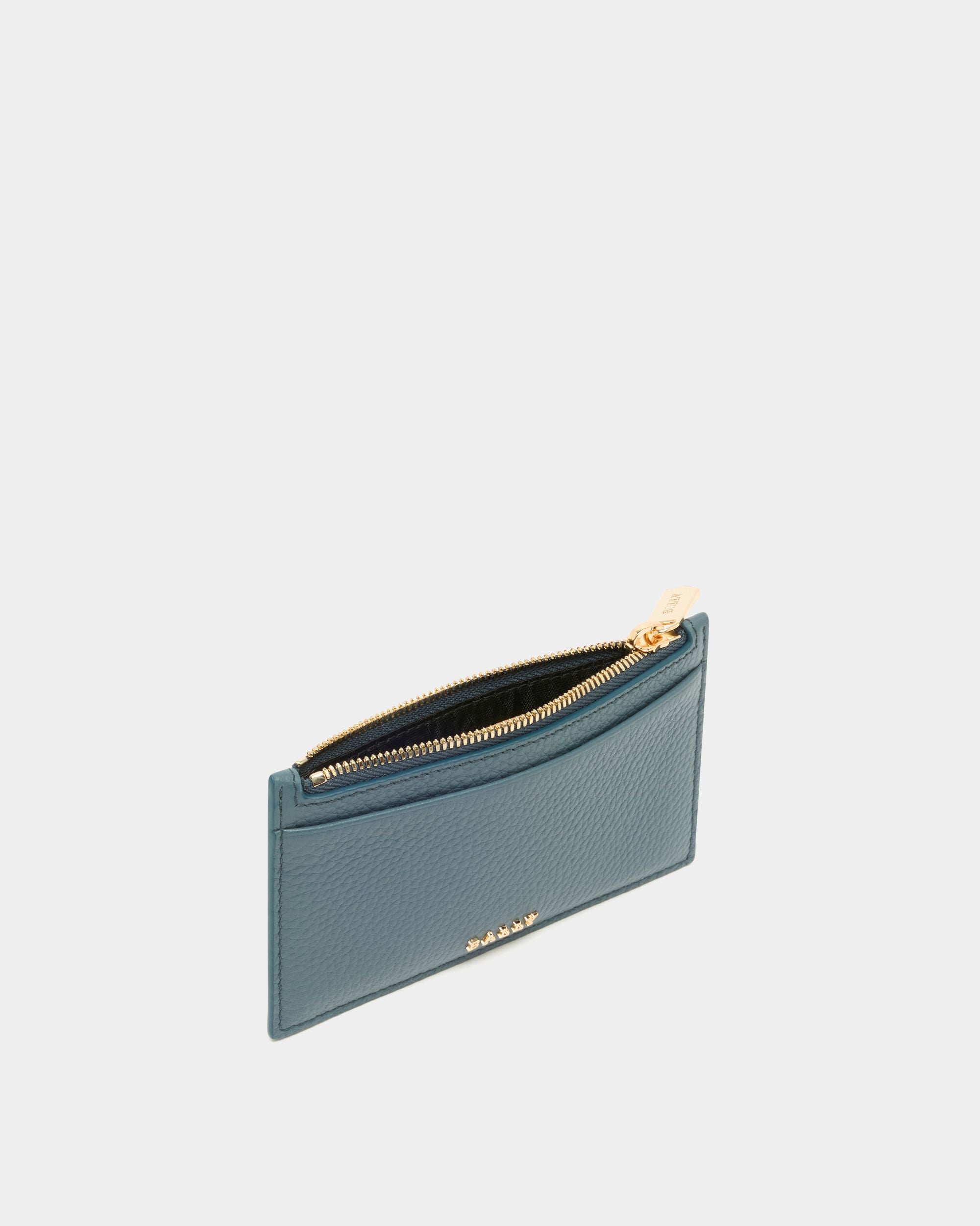 Zipped Card Holder in Blue Grained Leather - Image 3