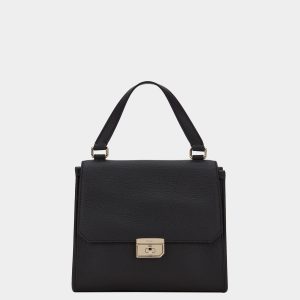 Top Handle Bag in Black Grained Leather