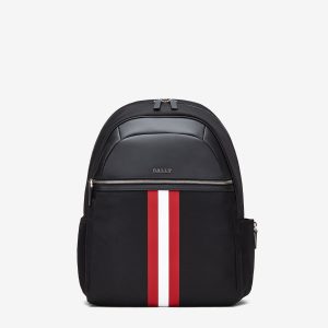 Travel Backpack in Black Fabric With a Bally Ribbon