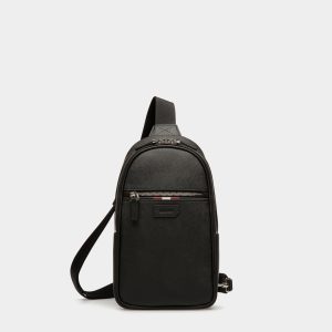 Sling Bag in Black Embossed Leather
