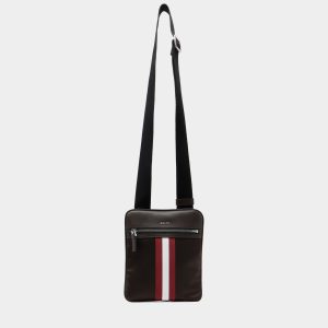 Travel Crossbody Bag in Coffee Fabric With a Bally Ribbon