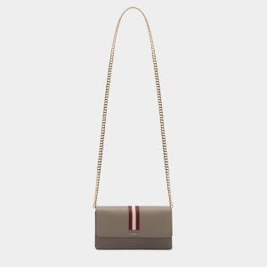 Mini Bag in Taupe Embossed Leather With a Bally Ribbon