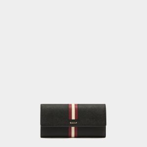 Long Wallet in Black Embossed Leather With a Bally Ribbon