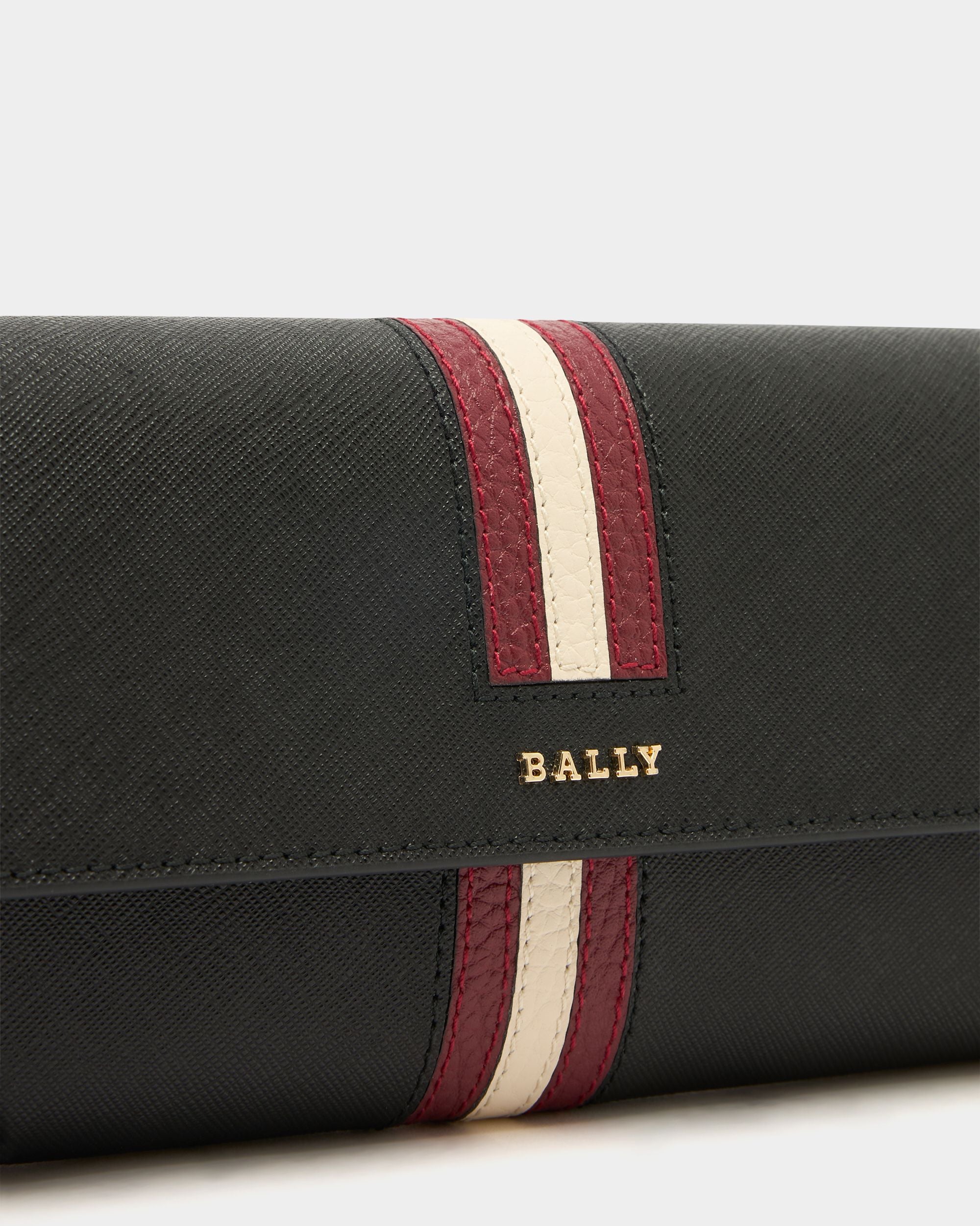 Long Wallet in Black Embossed Leather With a Bally Ribbon - Image 4