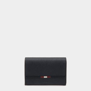 Business Card Holder in Blue Embossed Leather