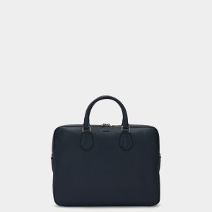 City Business Bag in Navy Blue Grained Leather