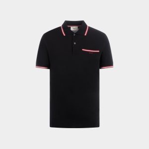 Polo Shirt in Black Piqu??-Knit Cotton