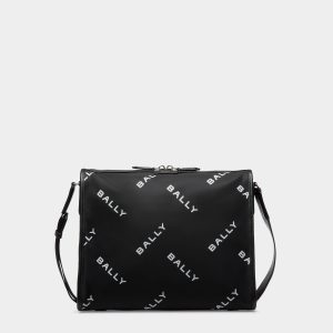 Code Crossbody Bag in Black Nylon with a Logo Print