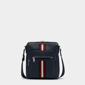 Crossbody Bag in Navy Blue Leather With a Bally Ribbon