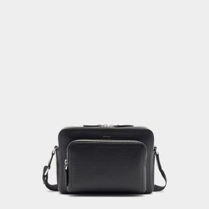 Capitol Crossbody Bag in Black Grained Leather