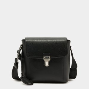 Capitol Crossbody Bag in Black Grained Leather