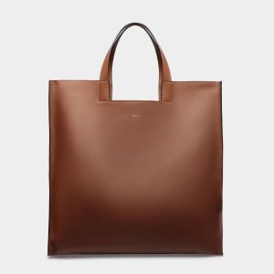 Easy Bally Tote In Brown Leather