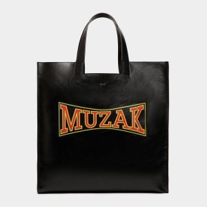 DJ Leo Mas x Bally Tote in Black Leather with a Muzak Print