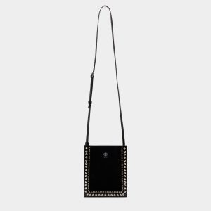 Beckett Crossbody Bag in Black Leather with Studs