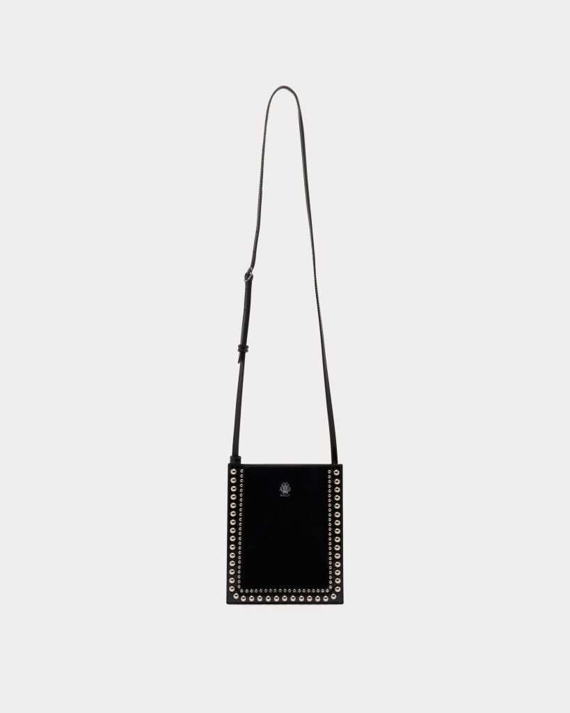 Beckett Crossbody Bag in Black Leather with Studs