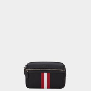 Travel Belt Bag in Black Fabric With a Bally Ribbon
