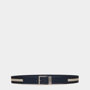 Casual Fixed 40mm Belt In Marine Fabric And Leather