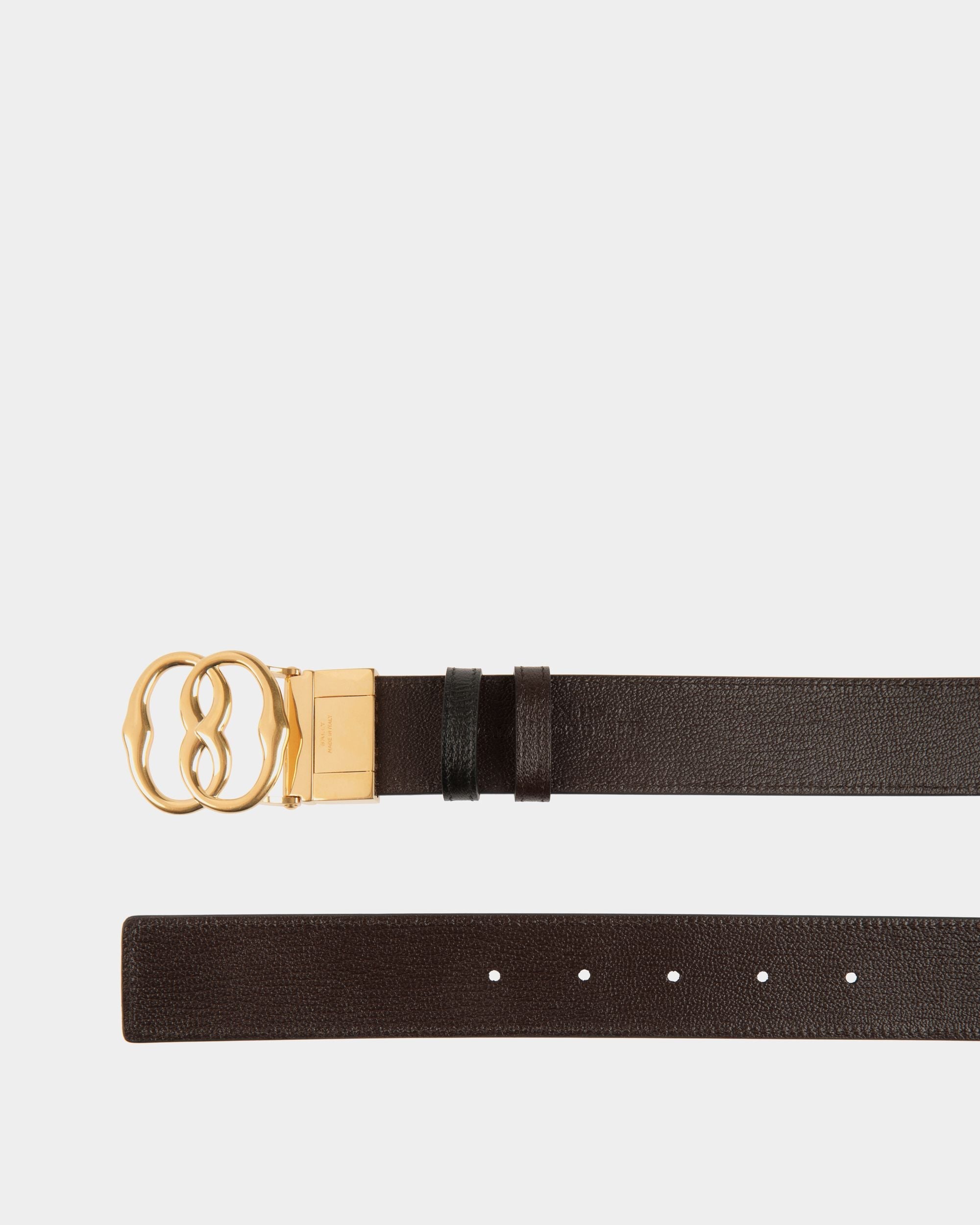 Emblem 35mm Reversible and Adjustable Belt in Black and Ebano Leather - Image 2