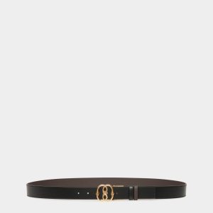 Bally Iconic Buckle Adjustable-Reversible Belt In Black Leather