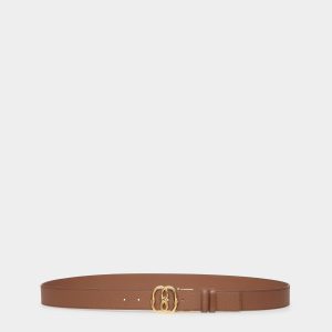 Emblem Adjustable and Reversible Belt in Brown Leather