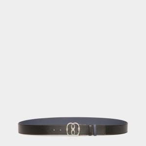 Emblem 40mm Adjustable and Reversible Belt in Navy Blue and Black Leather