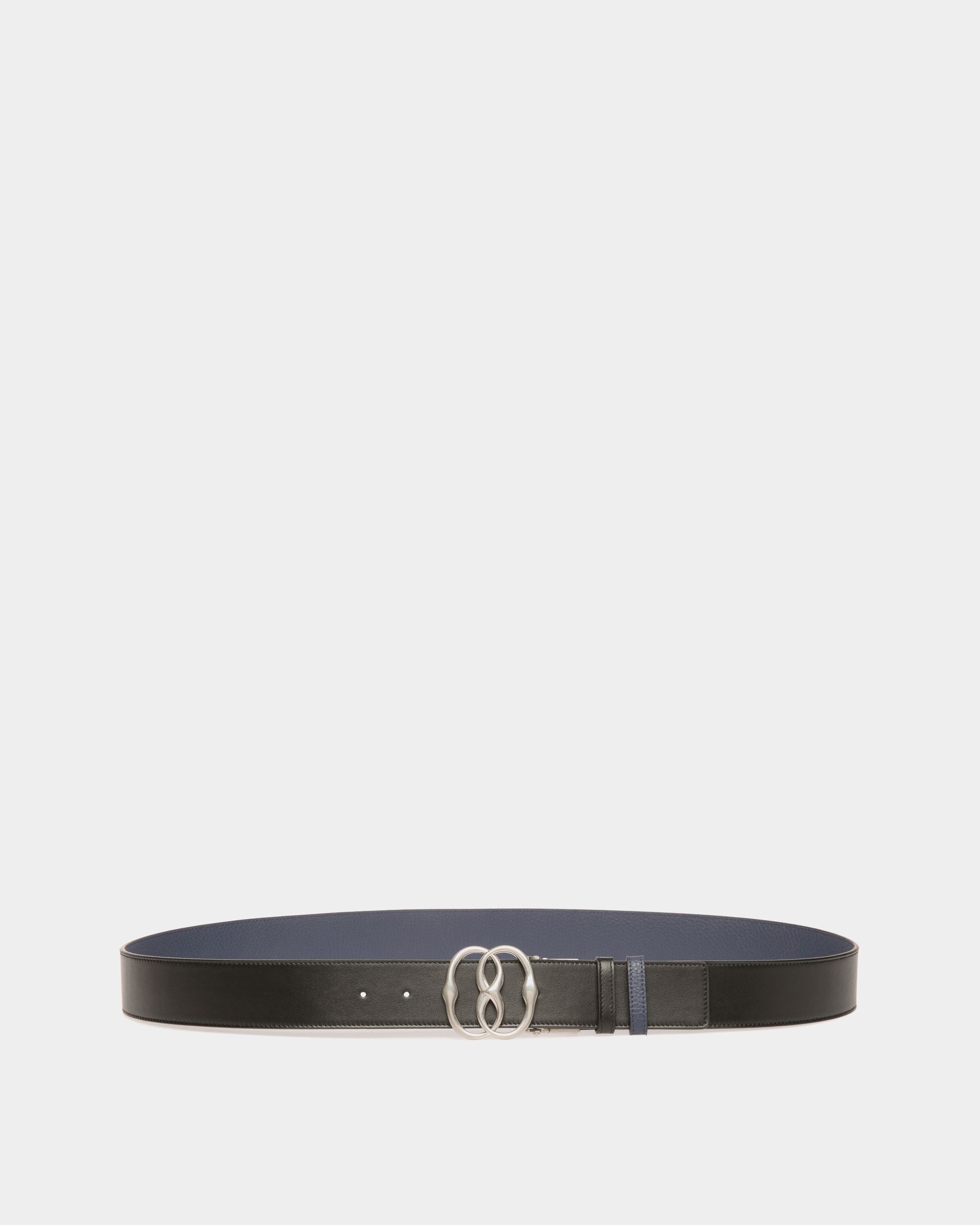 Emblem 40mm Adjustable and Reversible Belt in Navy Blue and Black Leather