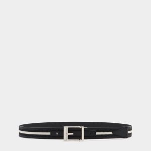 Shiffie 35 mm Reversible Belt in Black and Bone Fabric And Leather