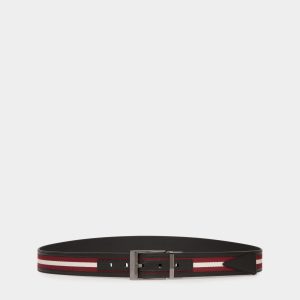 Shiffie 35mm Reversible Belt in Red and White Fabric And Black Leather