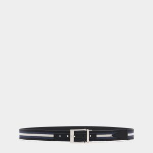 Shiffie 35 mm Reversible Belt in Blue Fabric And Black Leather