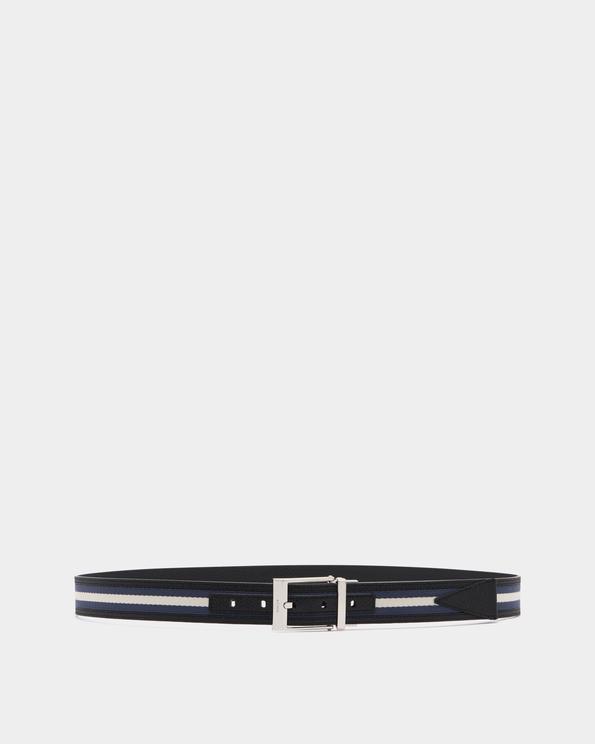 Shiffie 35 mm Reversible Belt in Blue Fabric And Black Leather