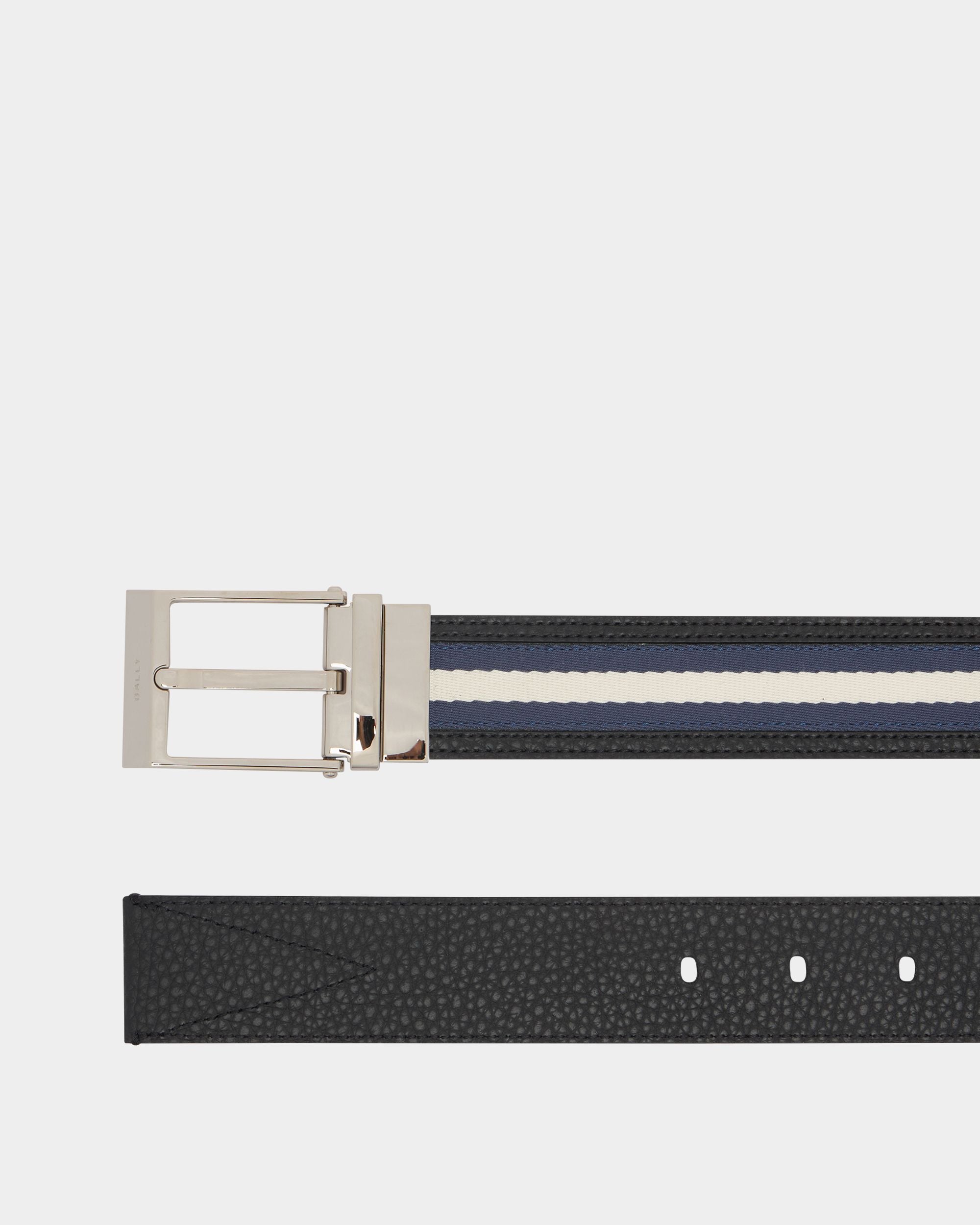 Shiffie 35 mm Reversible Belt in Blue Fabric And Black Leather - Image 2