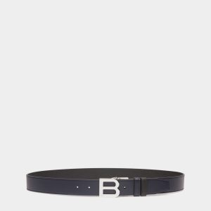 B Logo 35mm Reversible And Adjustable Belt in Navy Blue And Black Leather