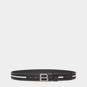 B Logo 35mm Reversible Belt in Black and White Fabric And Leather