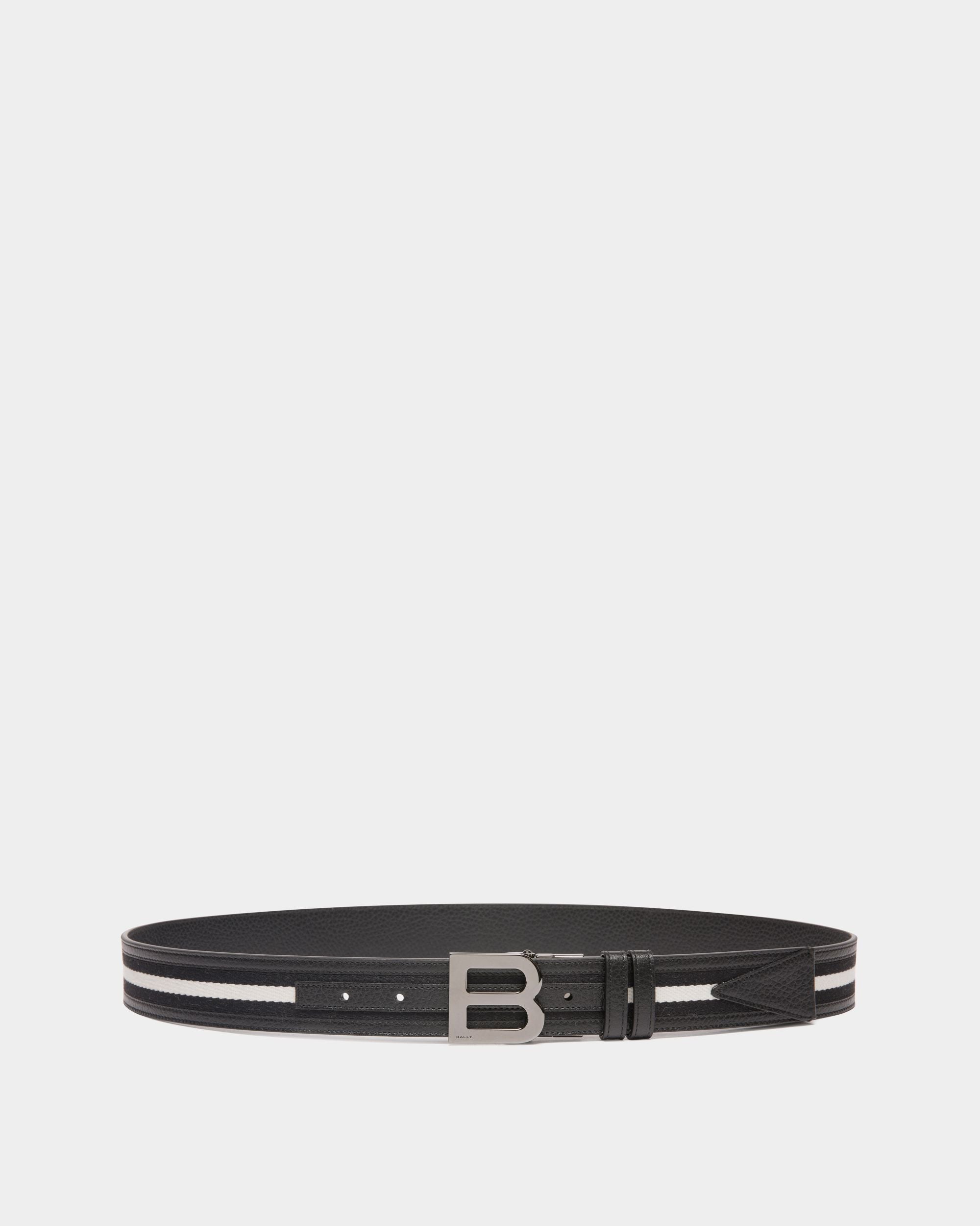 B Logo 35mm Reversible Belt in Black and White Fabric And Leather