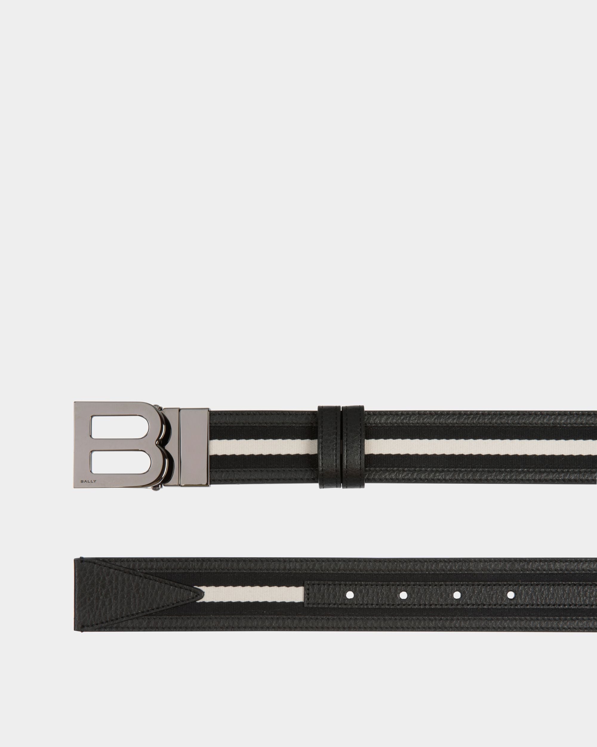B Logo 35mm Reversible Belt in Black and White Fabric And Leather - Image 2