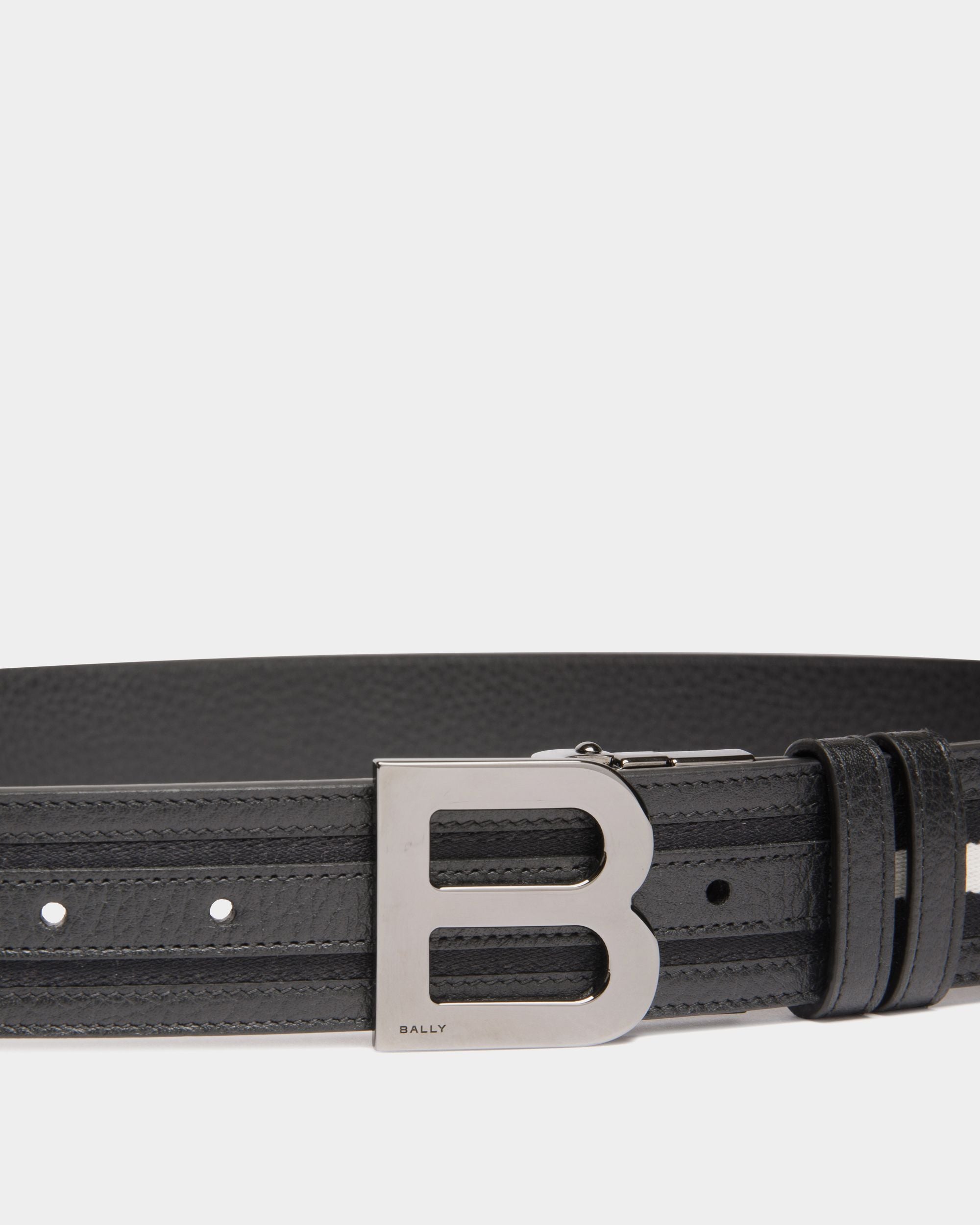 B Logo 35mm Reversible Belt in Black and White Fabric And Leather - Image 4