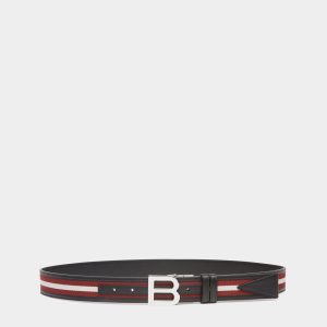B Logo 35mm Reversible Belt in Red and White Fabric And Leather