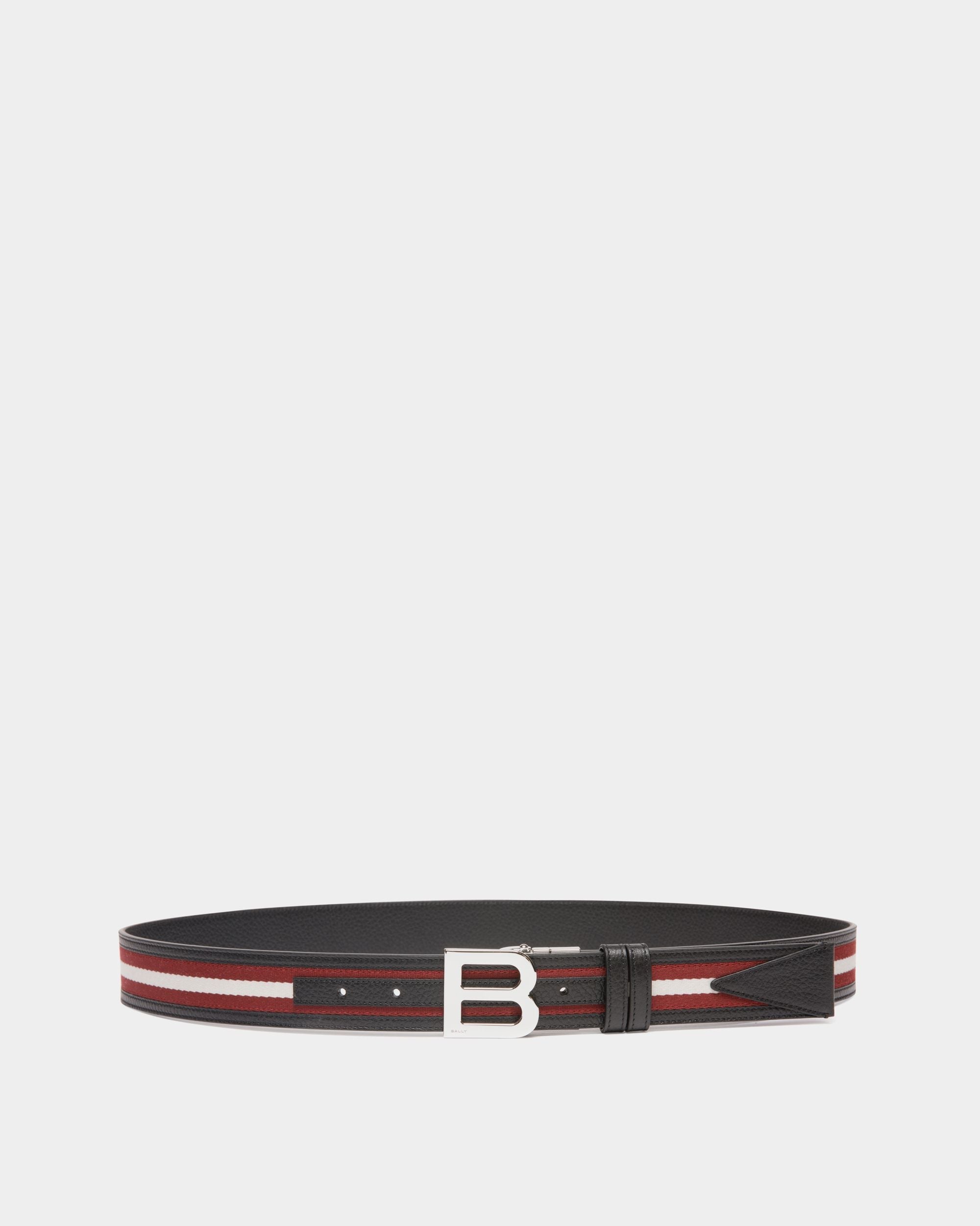 B Logo 35mm Reversible Belt in Red and White Fabric And Leather