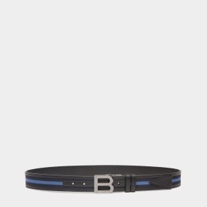 B Logo 35mm Reversible Belt in Navy Blue and Light Blue Fabric And Leather