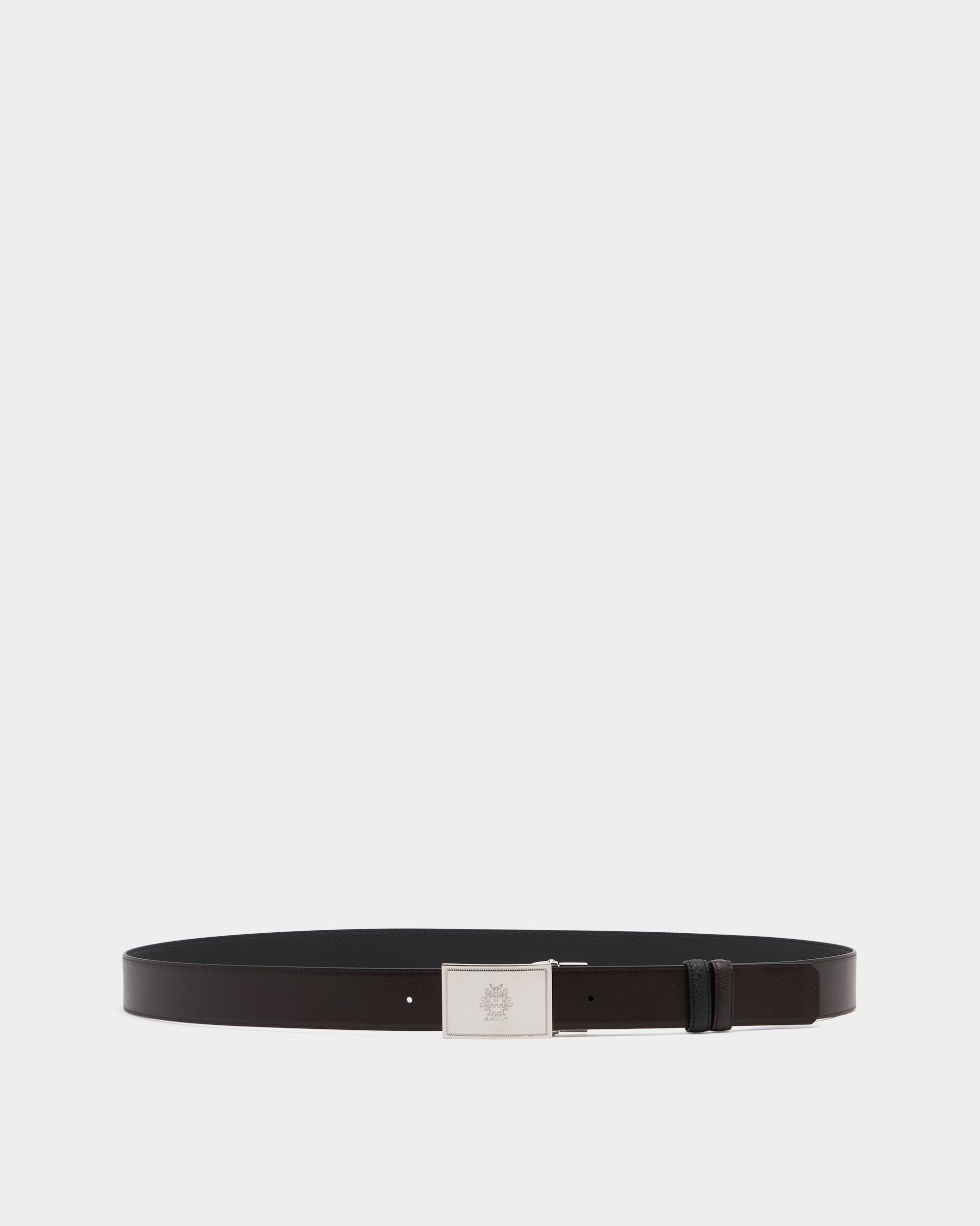Crest Plaque 35 mm Adjustable And Reversible Belt in Black And Ebano Leather - Image 3