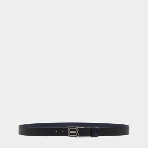B Logo 35mm Adjustable And Reversible Belt in Black And Navy Blue Leather