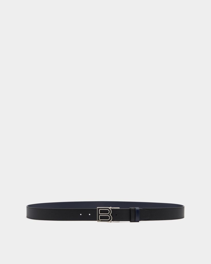 B Logo 35mm Adjustable And Reversible Belt in Black And Navy Blue Leather