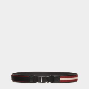 Tobyn 40Mm Belt In Red. White And Black Fabric And Leather