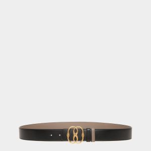 Emblem 35mm Reversible Belt in Taupe And Black Leather