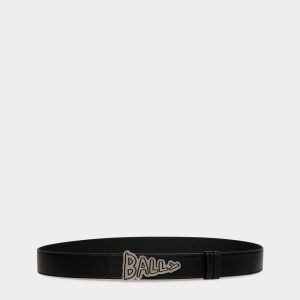 Pennant Logo Reversible 35mm Belt in Black Leather