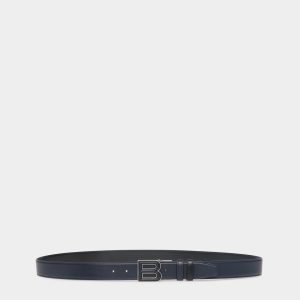 B Bold 35mm Reversible And Adjustable Belt In Navy Blue And Black Leather