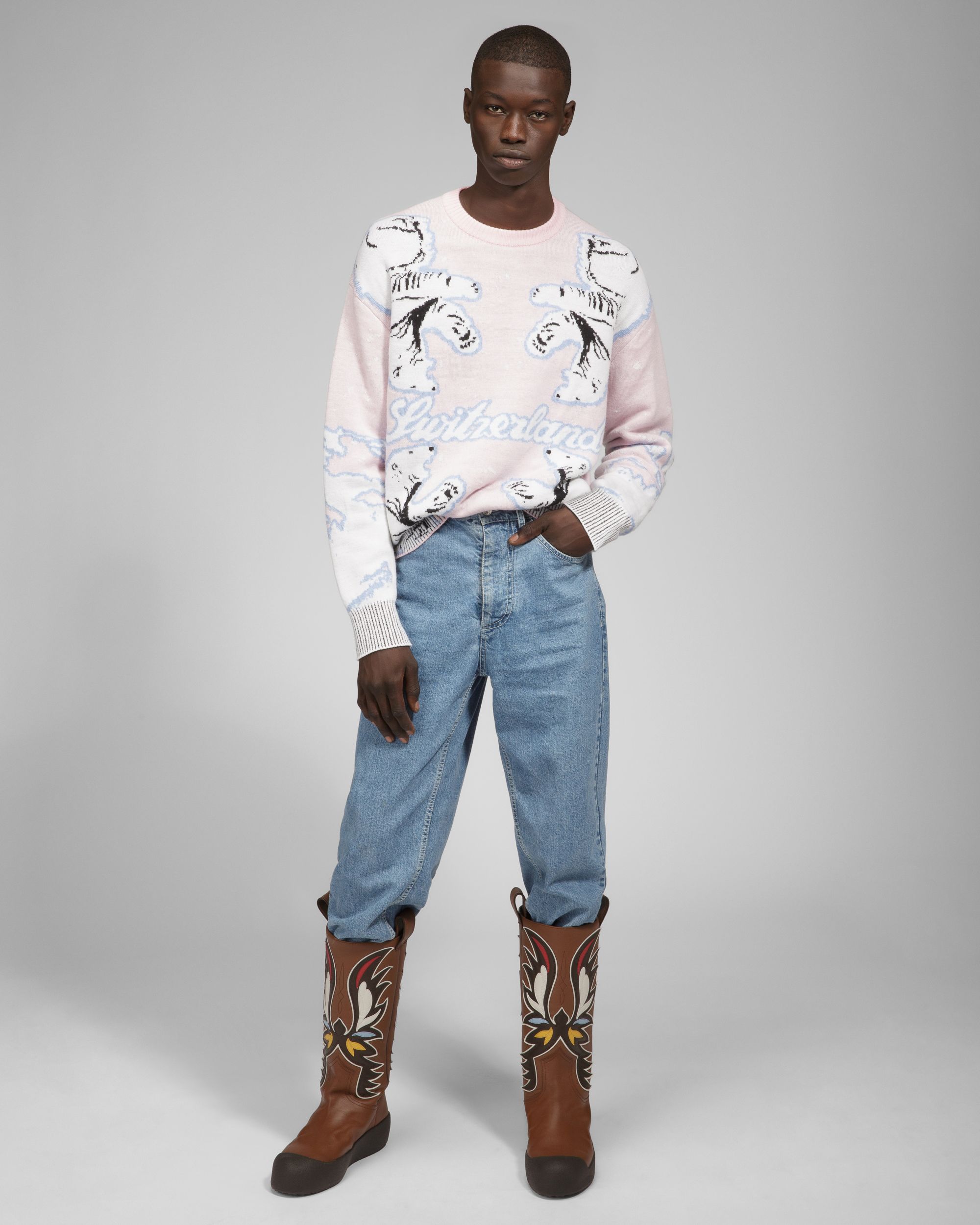 Merino Wool Crew Neck In Pink & Bone - Image 2