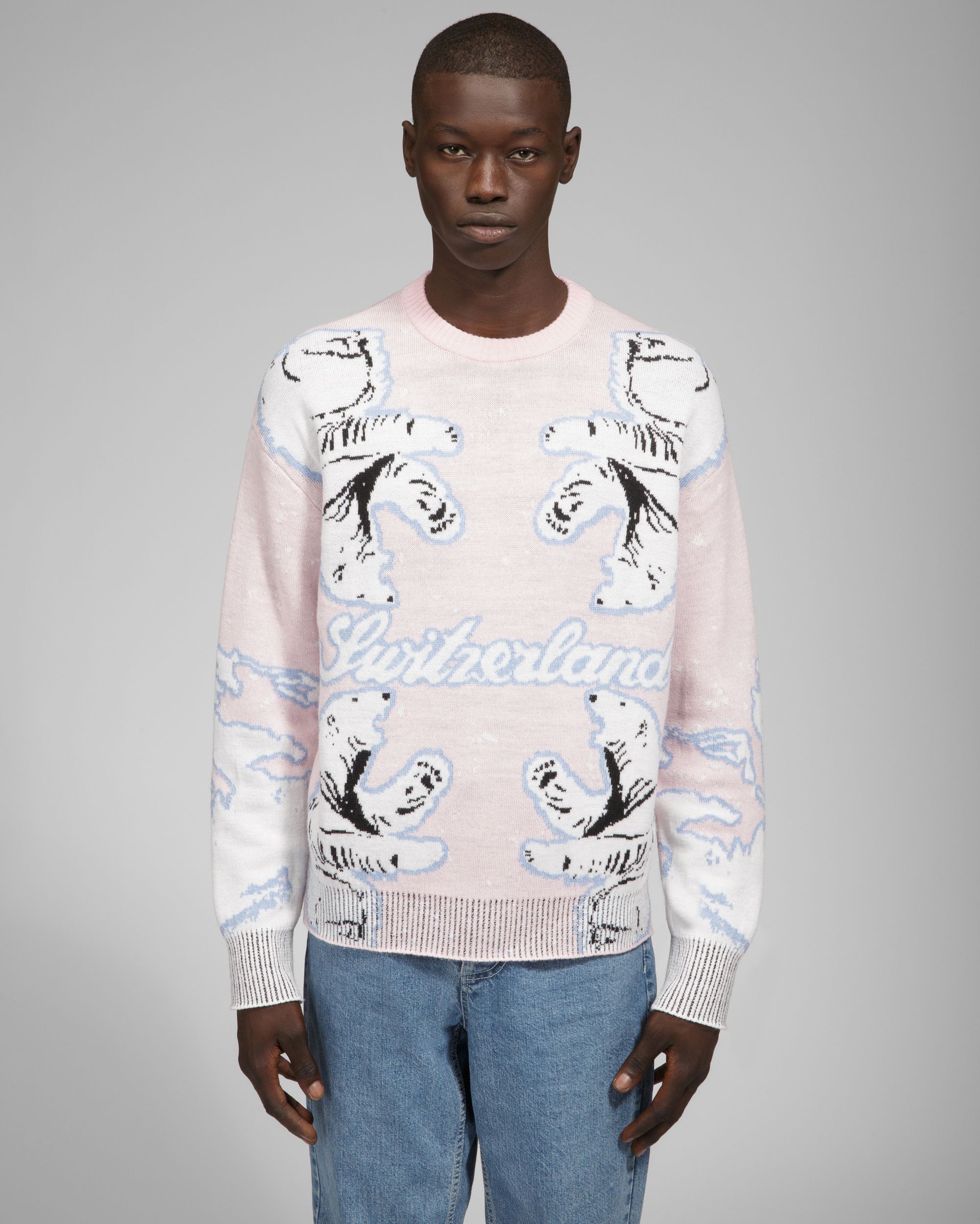 Merino Wool Crew Neck In Pink & Bone - Image 3