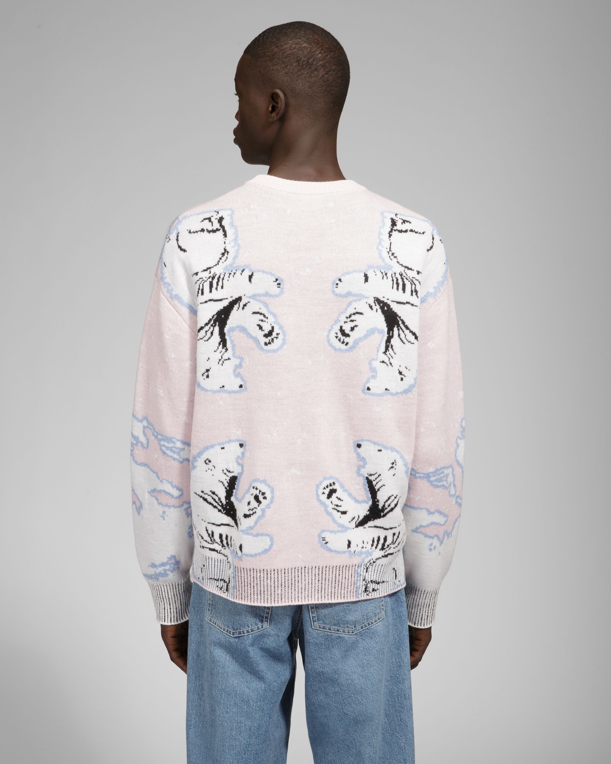 Merino Wool Crew Neck In Pink & Bone - Image 4