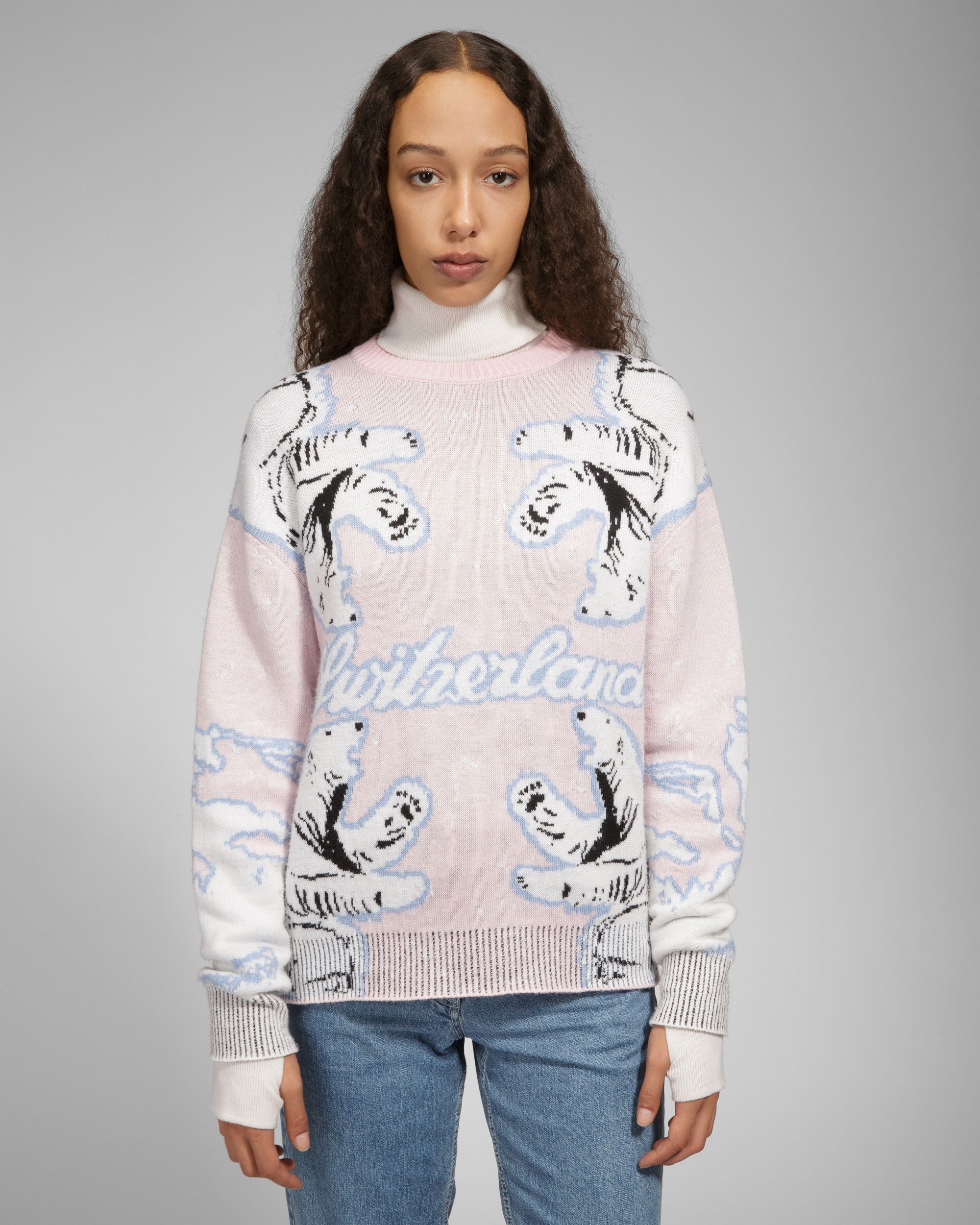 Merino Wool Crew Neck In Pink & Bone - Image 6